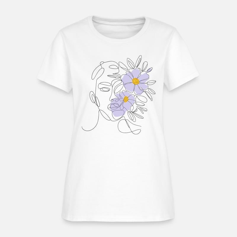 Elegant Line Art Woman Face with Floral Accents