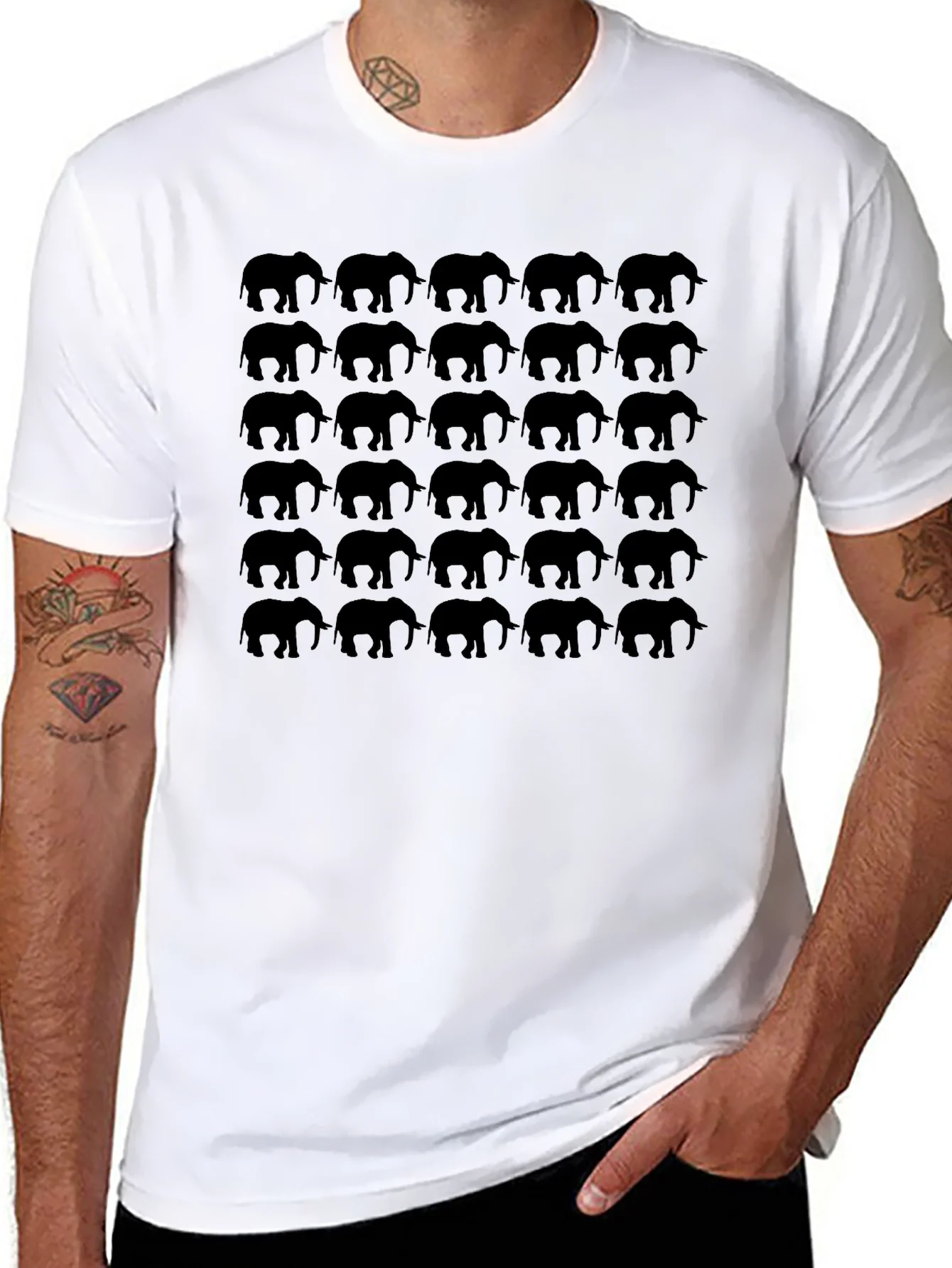 Elephant Pattern Black T-Shirt