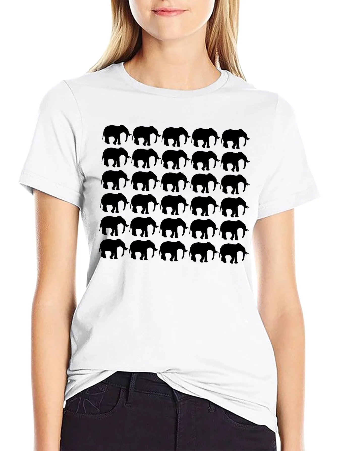 Elephant Pattern Black T-Shirt