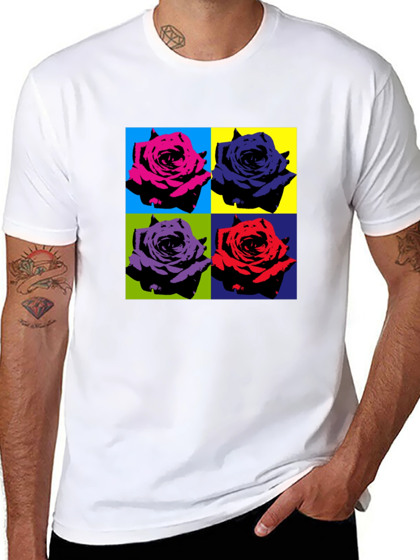 Pop Art Rose T-Shirt - Bold Floral Design