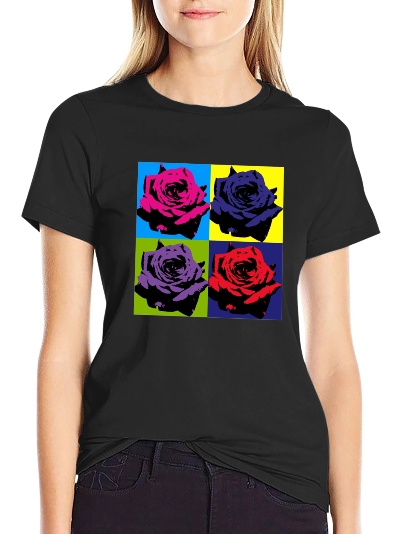 Pop Art Rose T-Shirt - Bold Floral Design