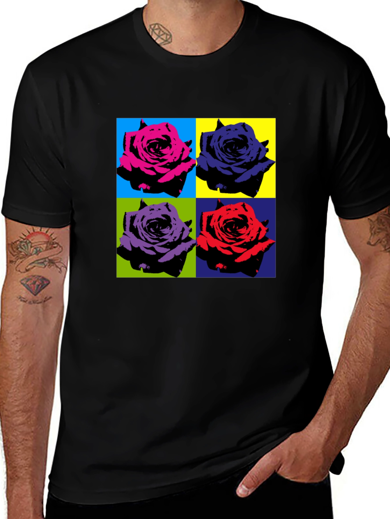 Pop Art Rose T-Shirt - Bold Floral Design