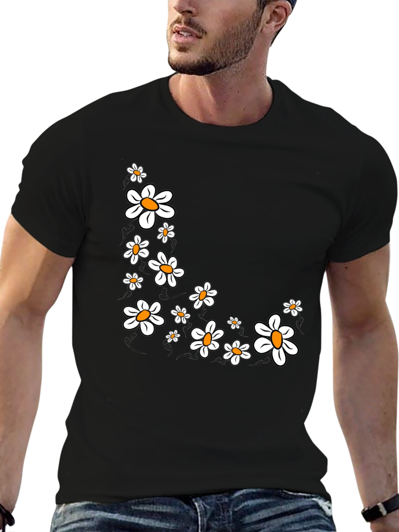 Daisy Graphic Print Black T-Shirt