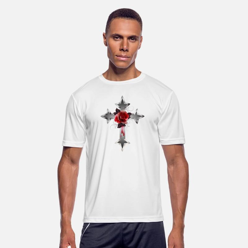 expressive gothic cross with red rose