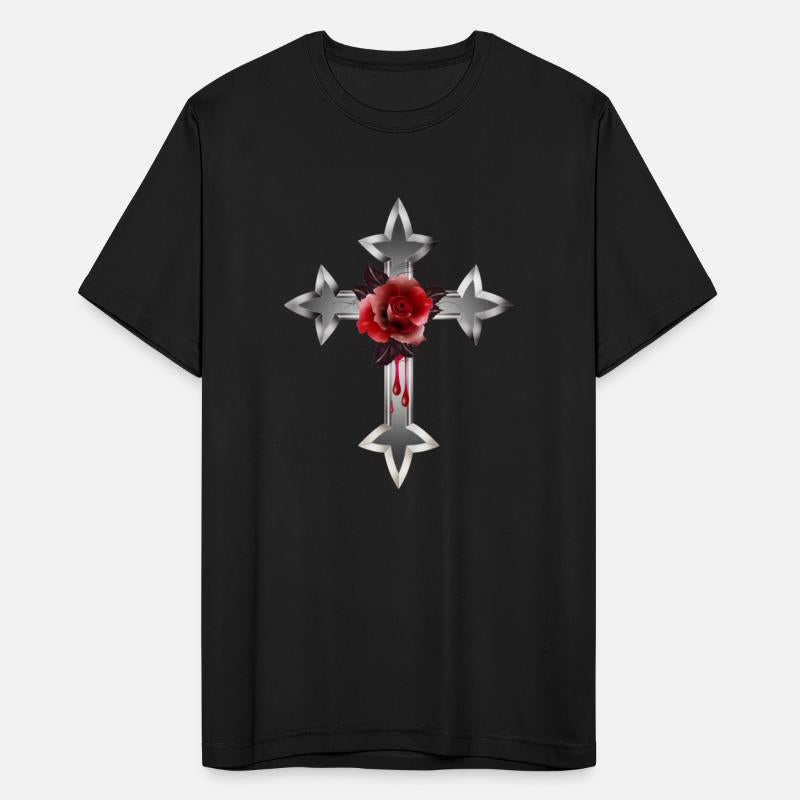 expressive gothic cross with red rose