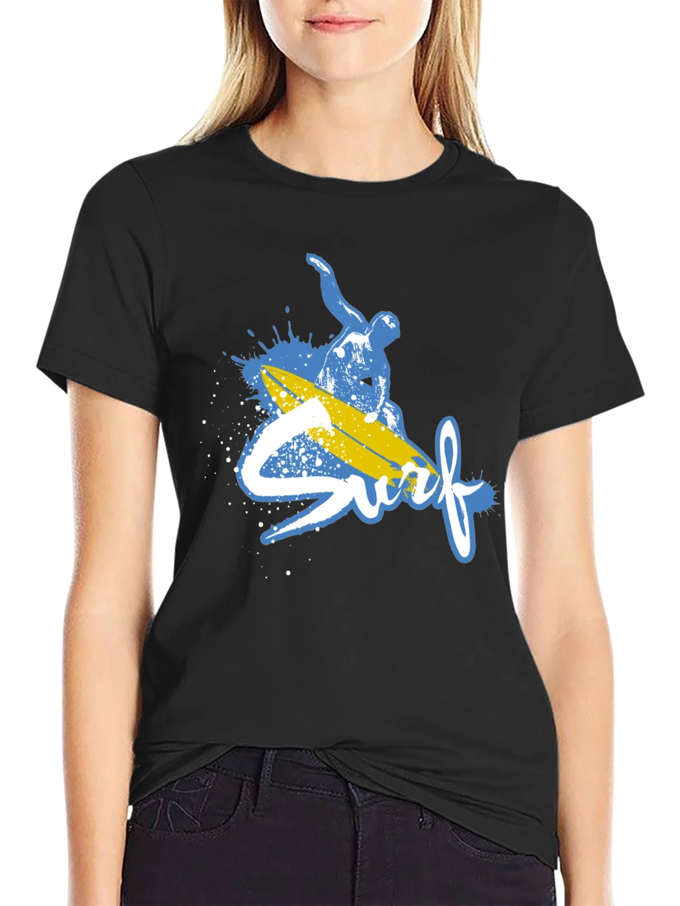 Surfs Up Graphic Tee - Black Cotton T-Shirt
