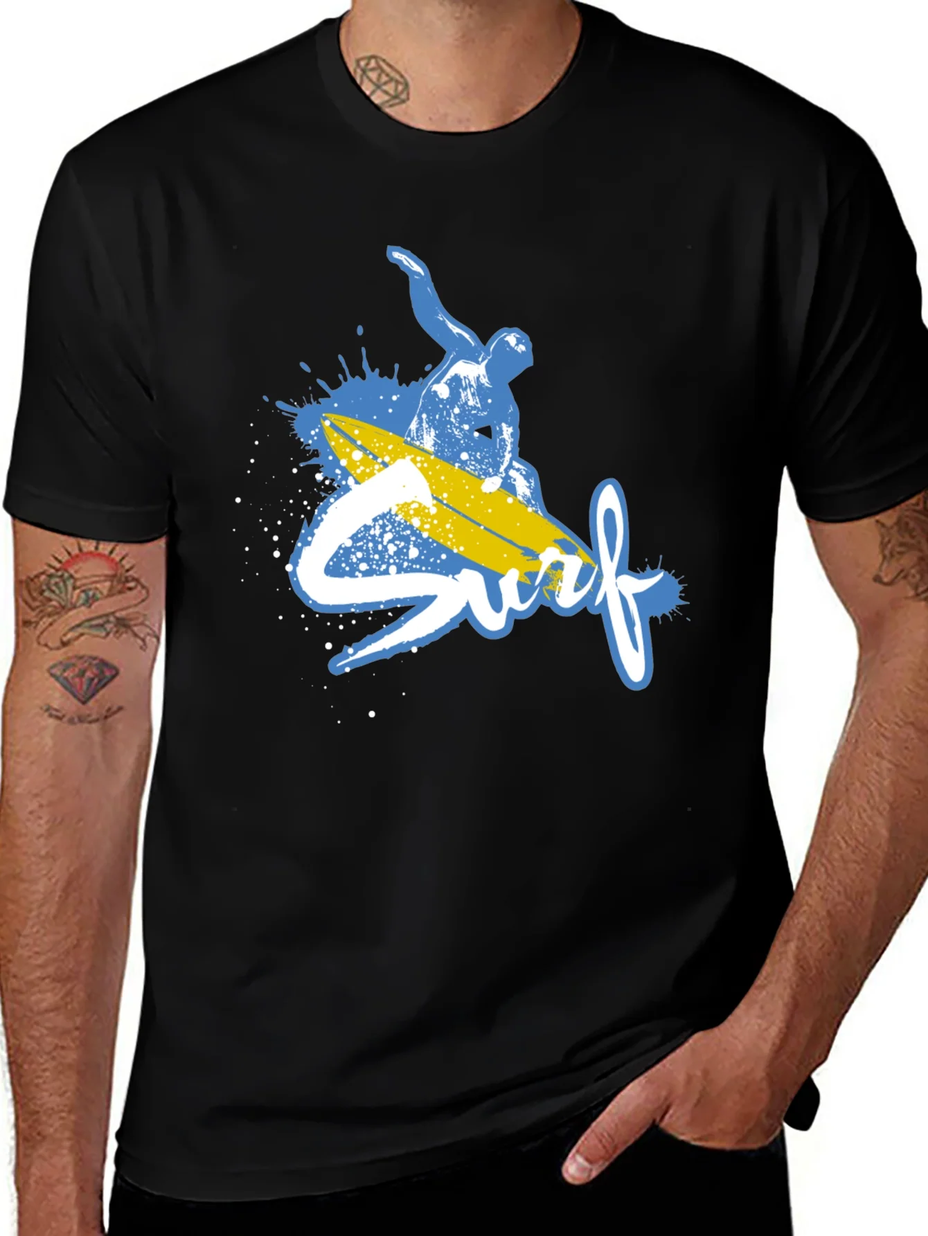 Surfs Up Graphic Tee - Black Cotton T-Shirt