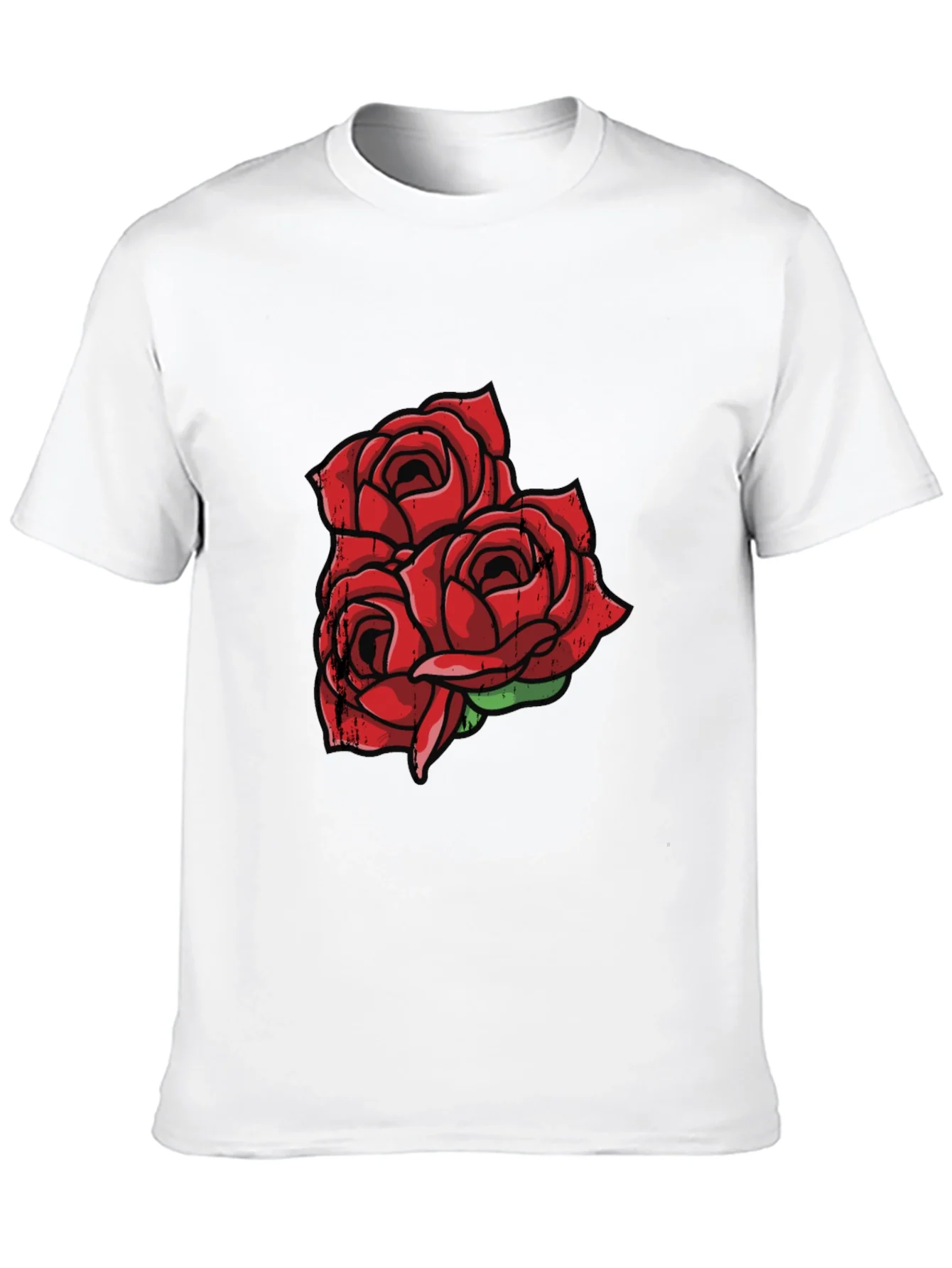Black T-Shirt with Red Rose Graphic