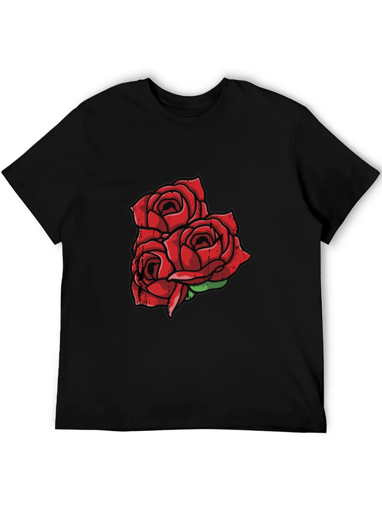 Black T-Shirt with Red Rose Graphic