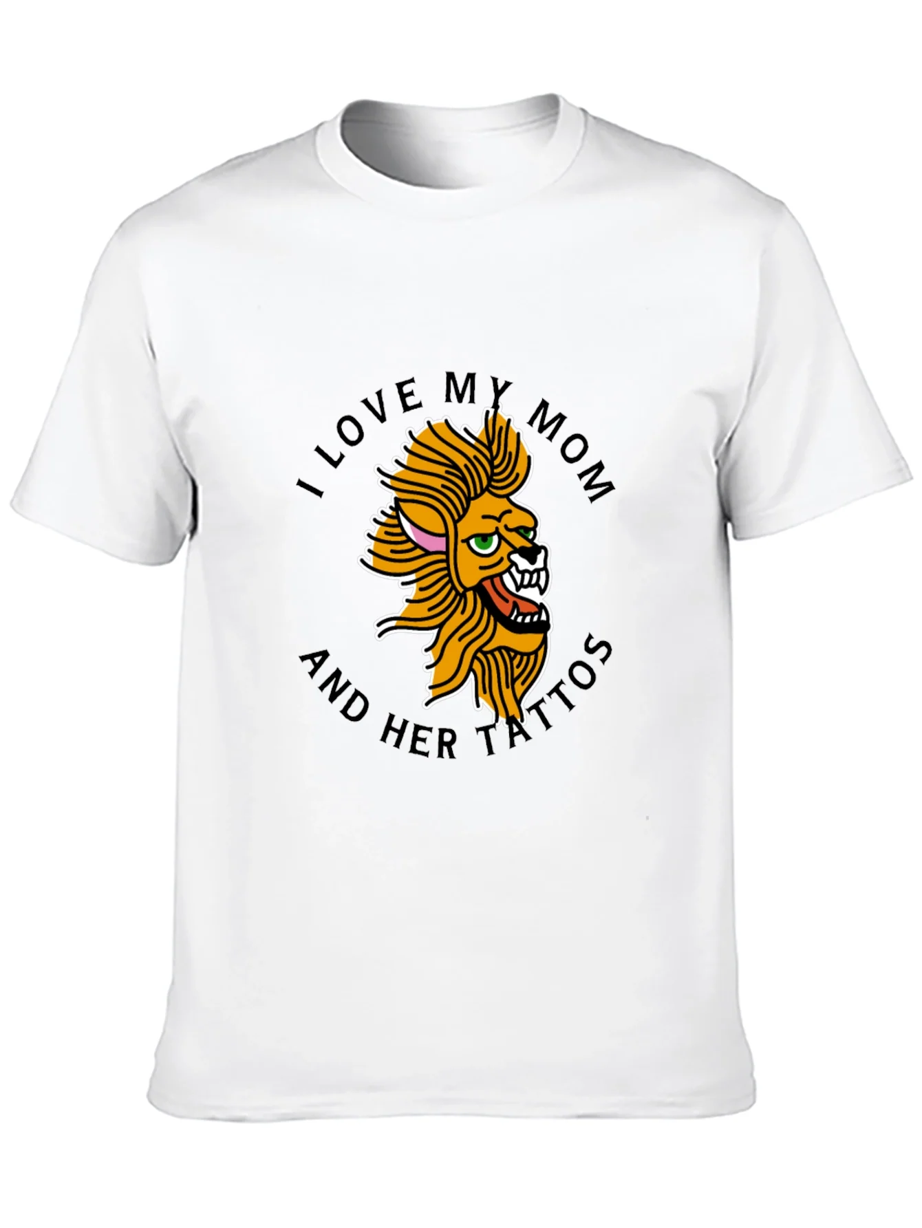 I Love My Mom Tattoo Lion Black T-Shirt
