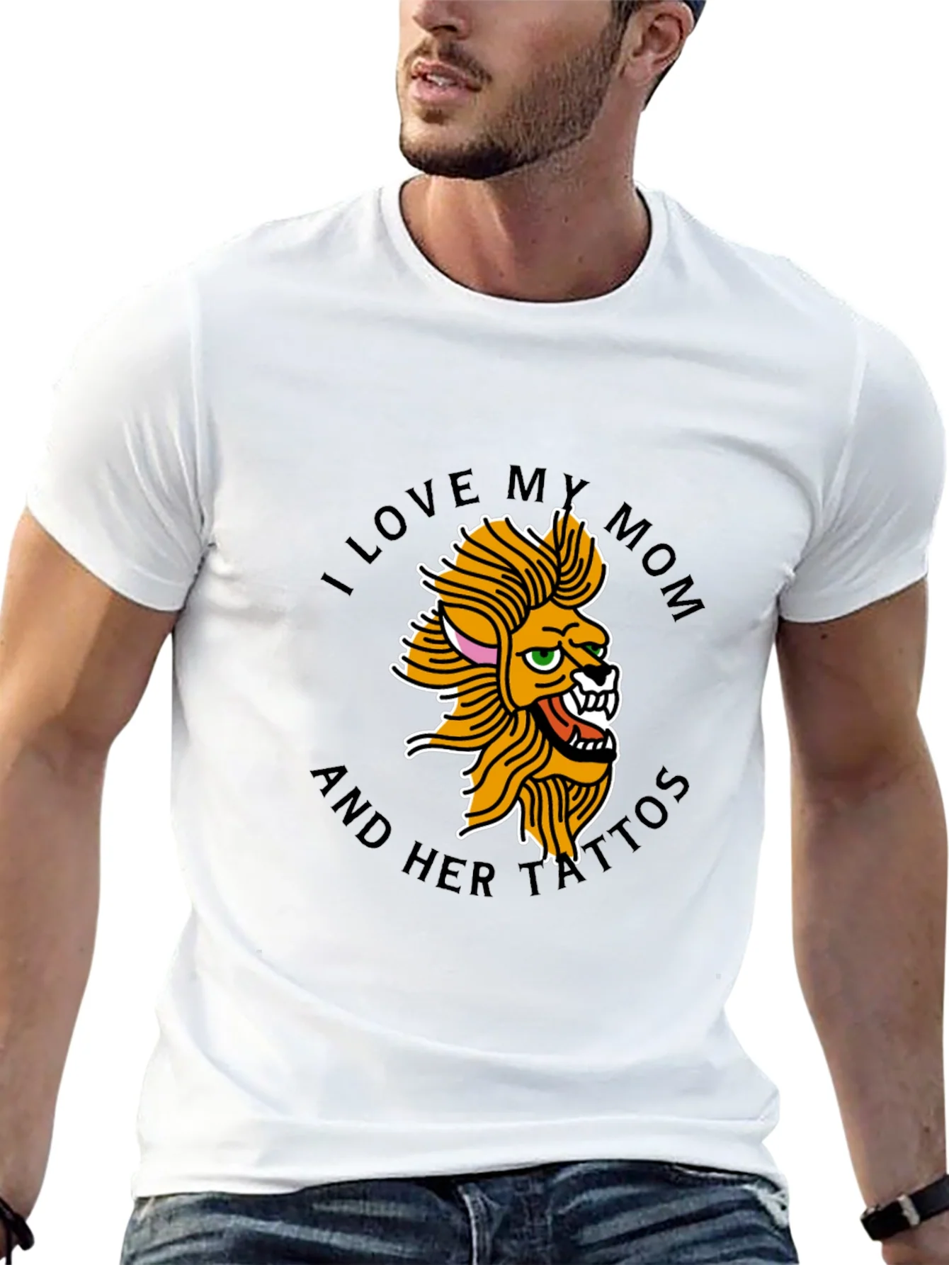 I Love My Mom Tattoo Lion Black T-Shirt