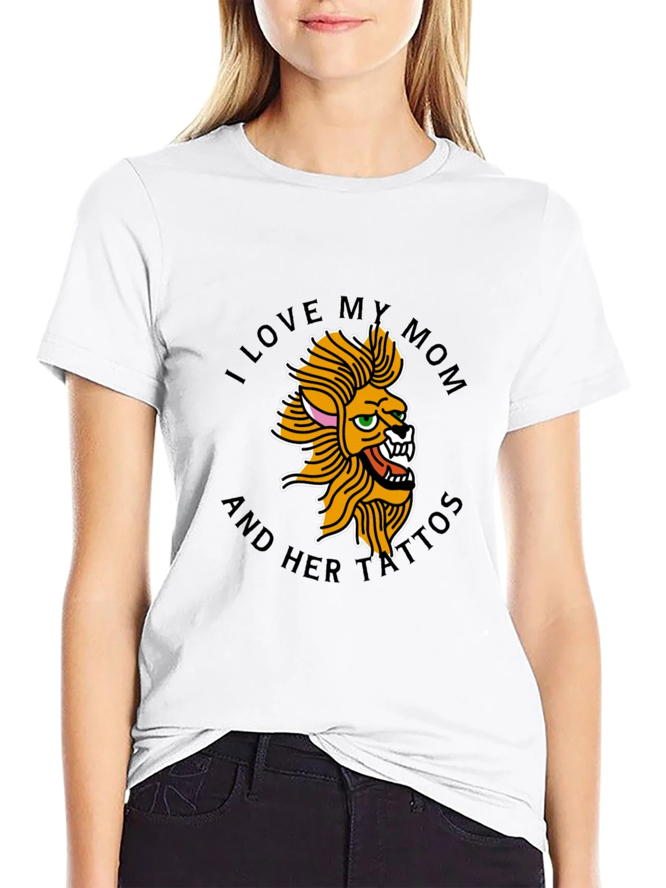 I Love My Mom Tattoo Lion Black T-Shirt