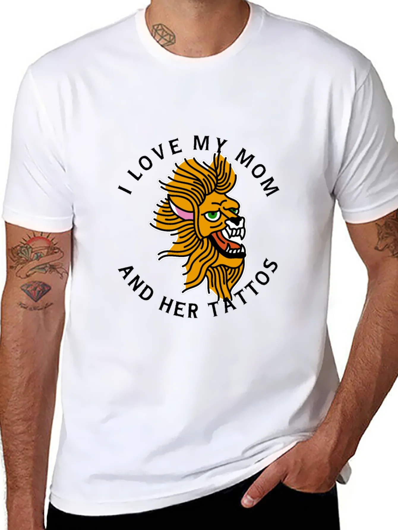 I Love My Mom Tattoo Lion Black T-Shirt