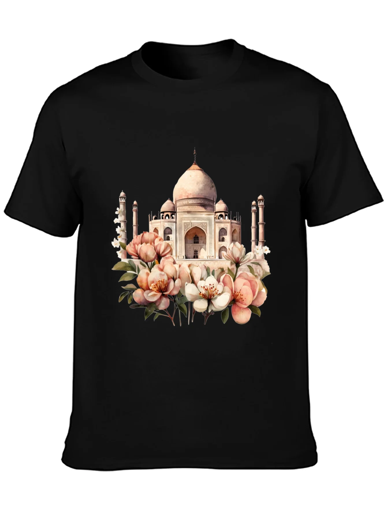 Taj Mahal Floral Graphic Tee - Black T-Shirt