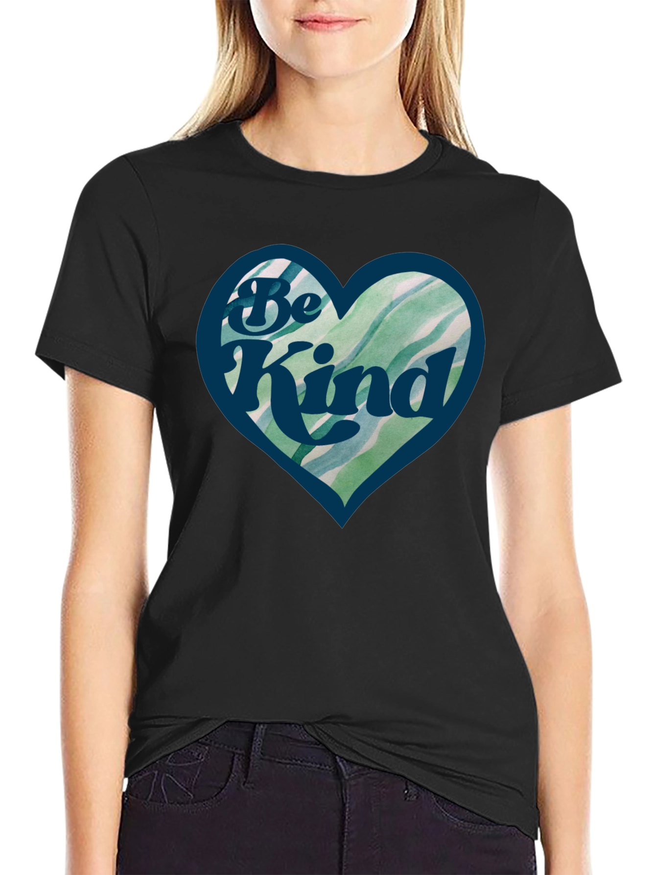 Be Kind Heart Graphic Black T-Shirt