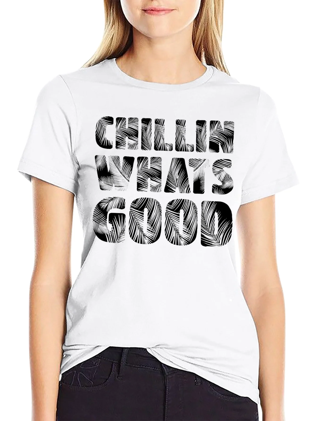 Chillin Whats Good Black Graphic Print T-Shirt