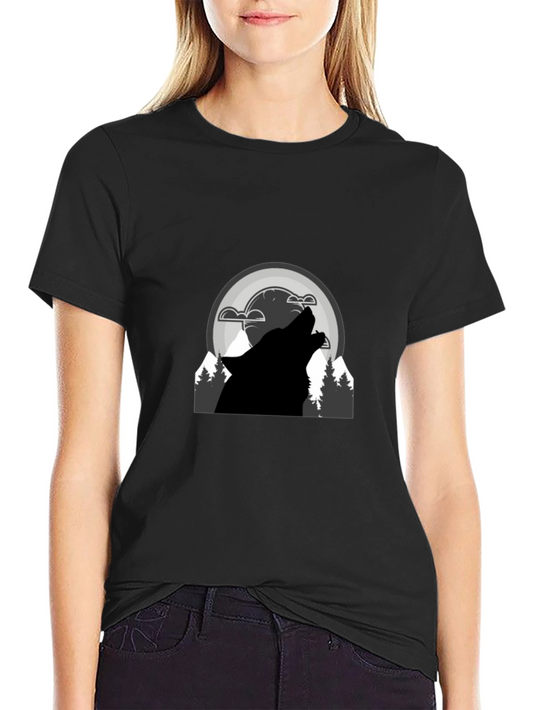 Wolf Howl Graphic T-Shirt - Black Cotton Blend