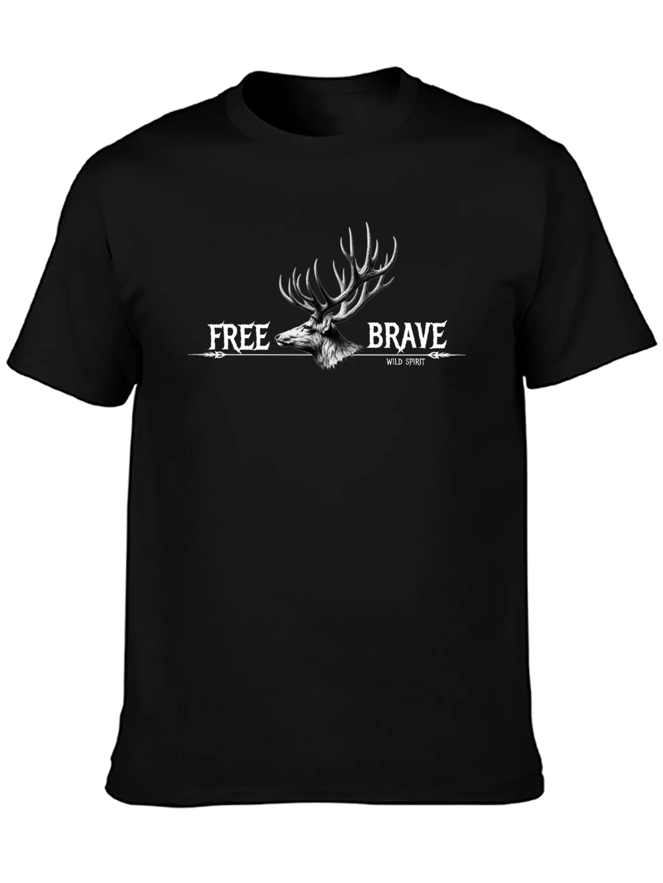 Wild Spirit Deer Graphic Tee - Black Cotton Blend