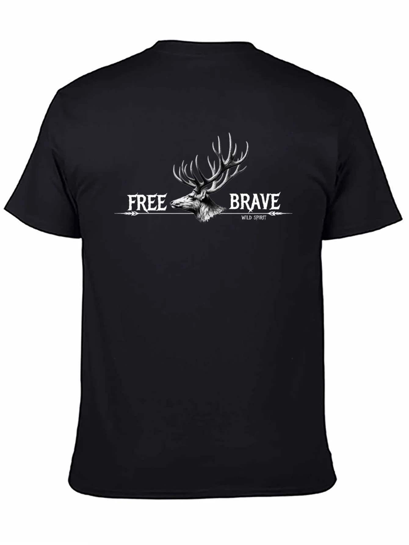 Wild Spirit Deer Graphic Tee - Black Cotton Blend