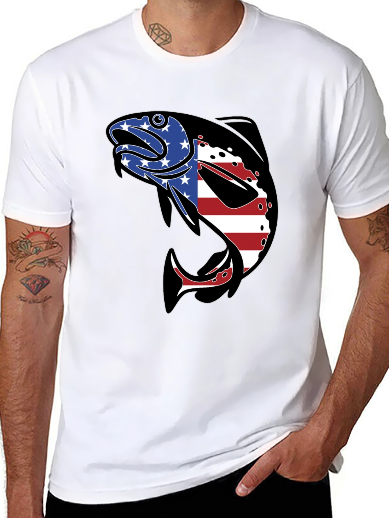 American Flag Fish Graphic T-Shirt