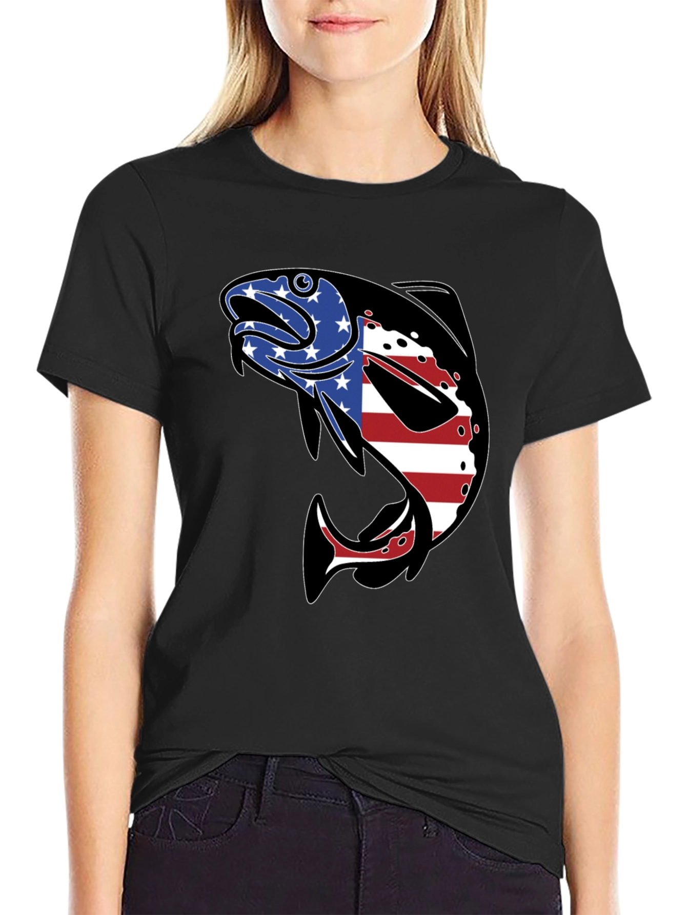 American Flag Fish Graphic T-Shirt