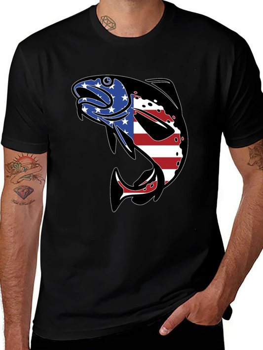 American Flag Fish Graphic T-Shirt
