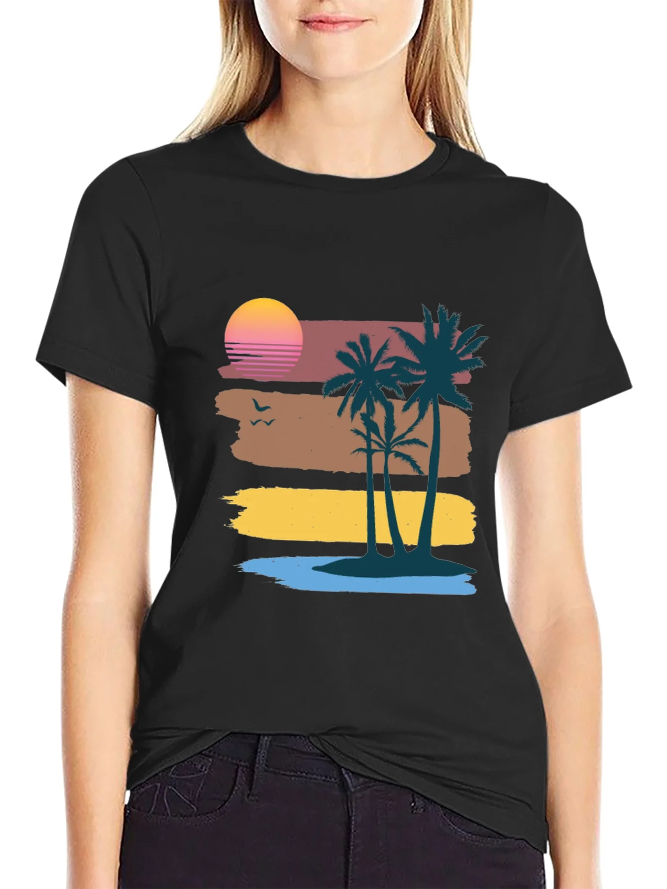 Retro Sunset Palm Tree Graphic Tee - Coastal Vibes