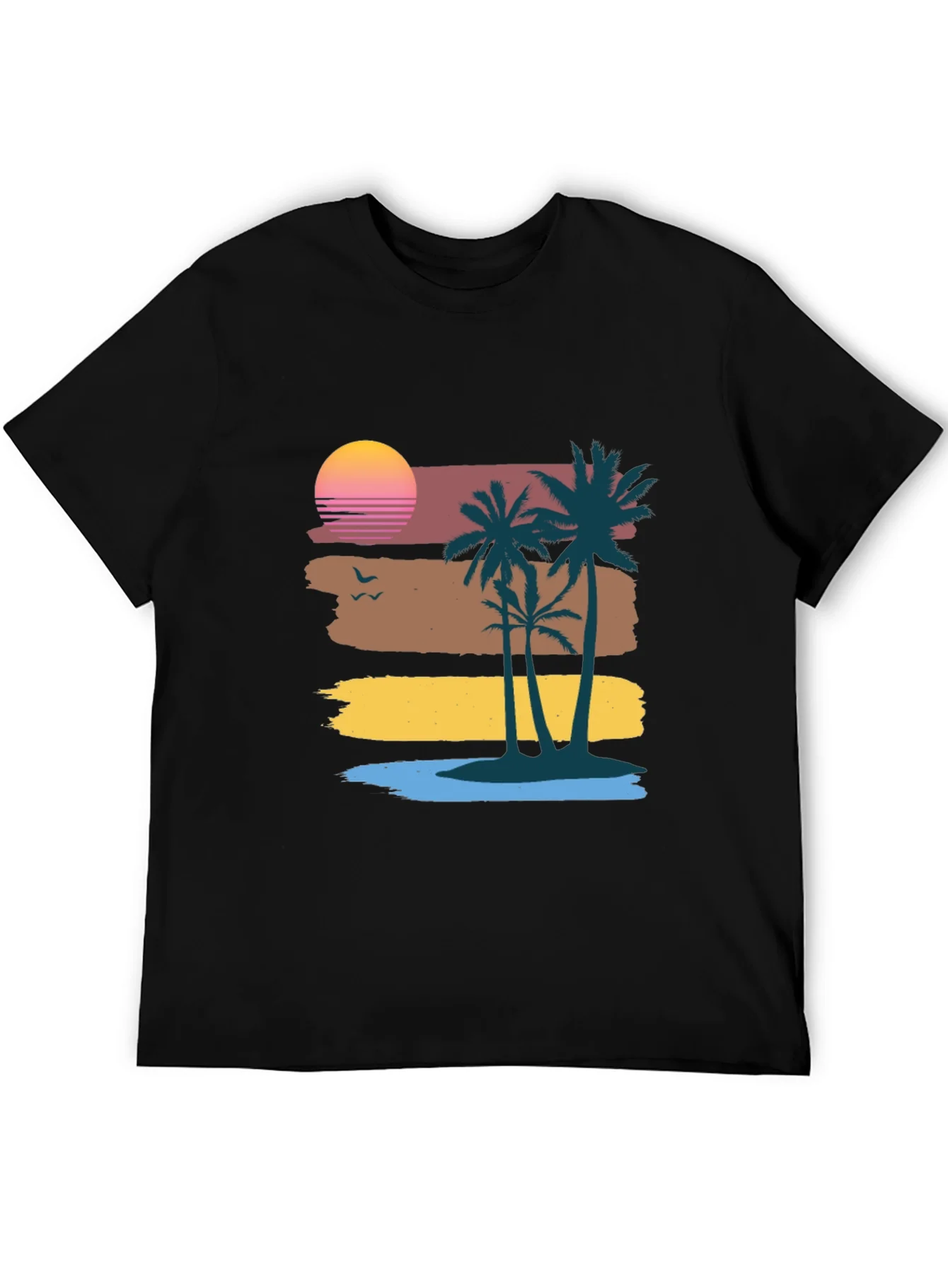 Retro Sunset Palm Tree Graphic Tee - Coastal Vibes