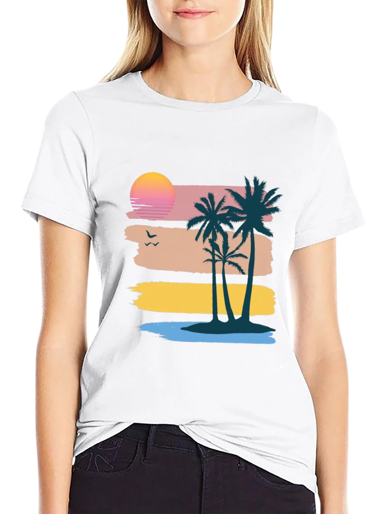 Retro Sunset Palm Tree Graphic Tee - Coastal Vibes