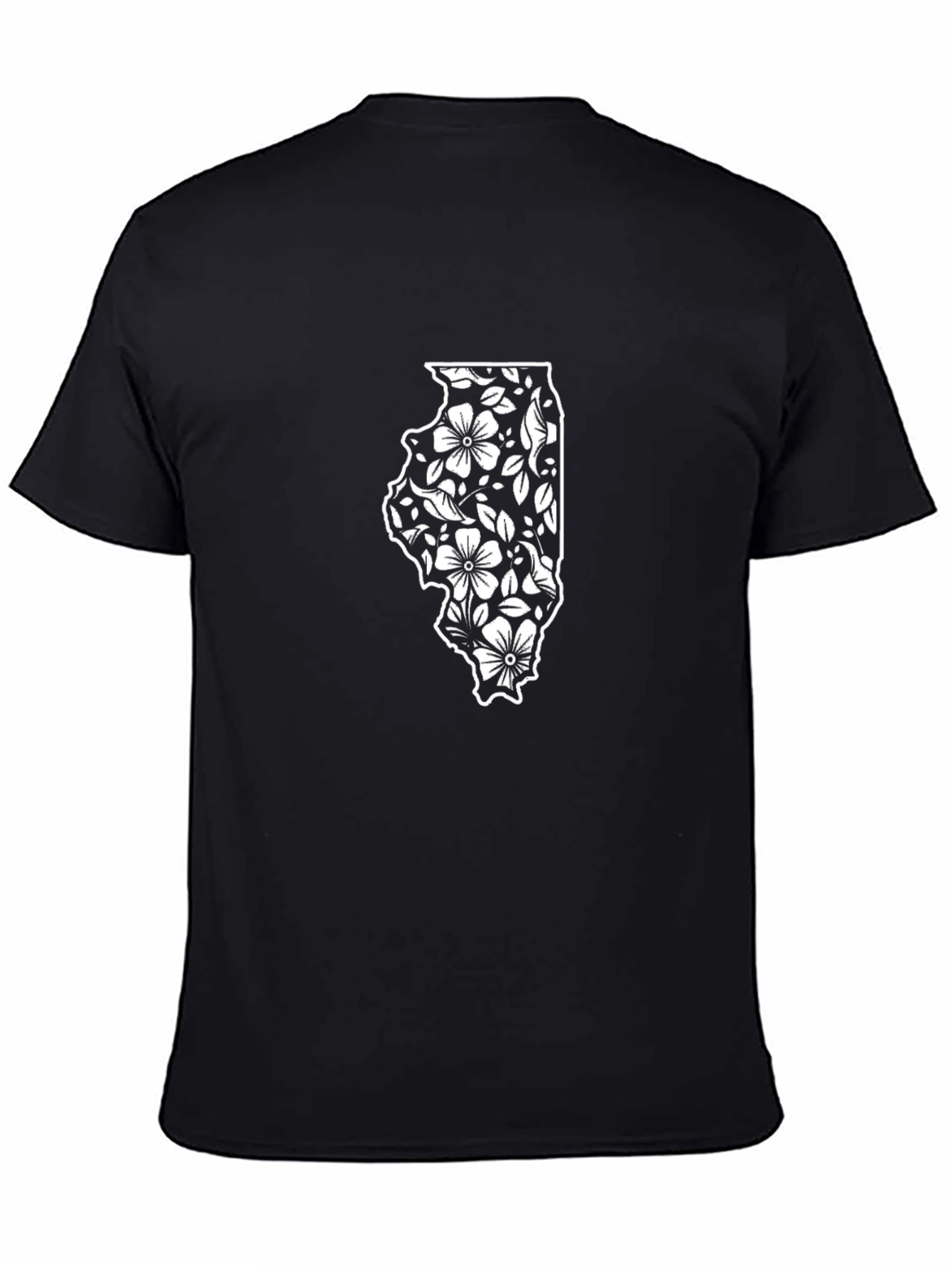 Floral Illinois State Black T-Shirt