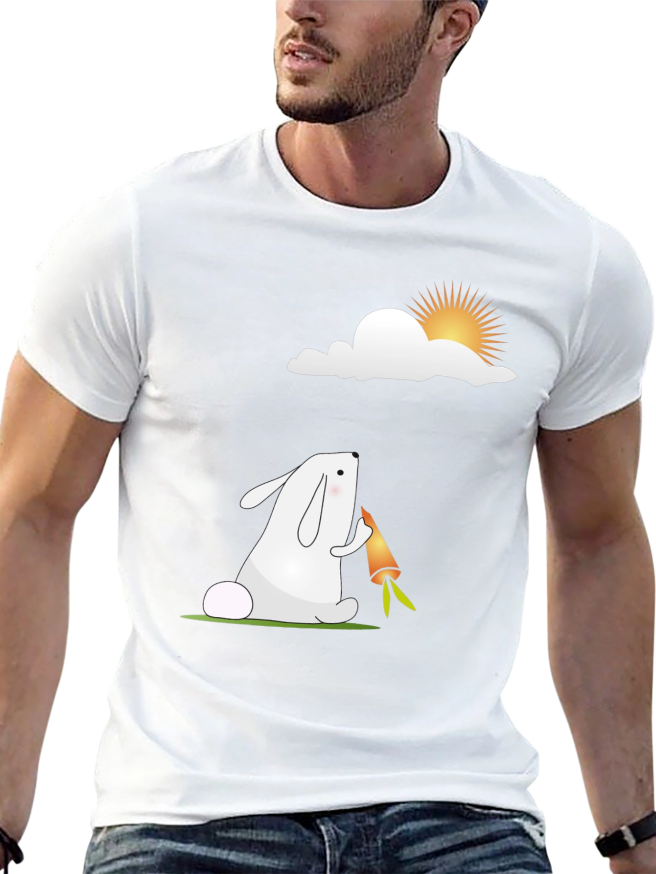 Cartoon Rabbit Black T-Shirt