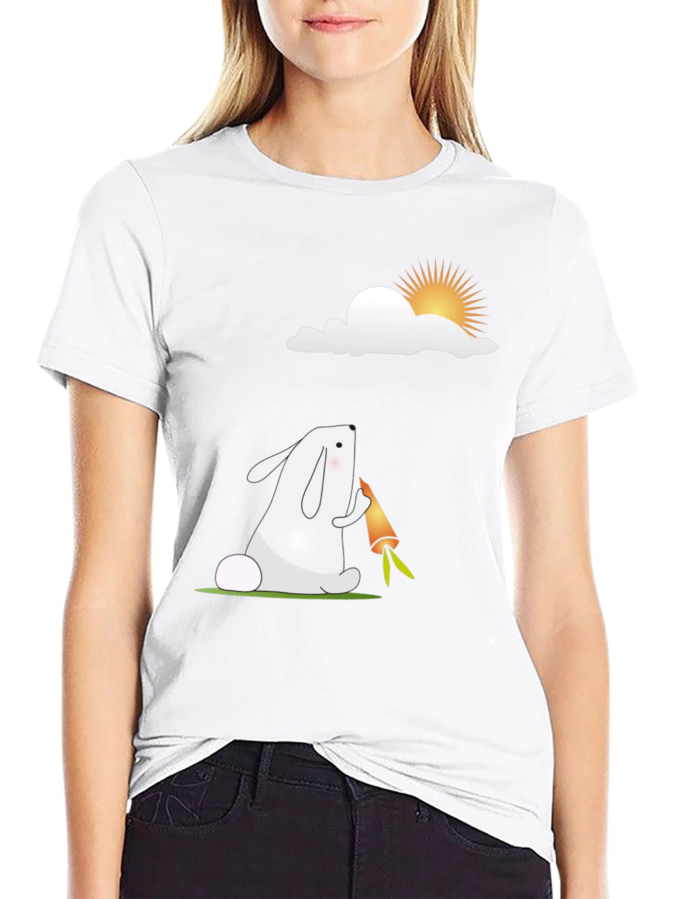 Cartoon Rabbit Black T-Shirt