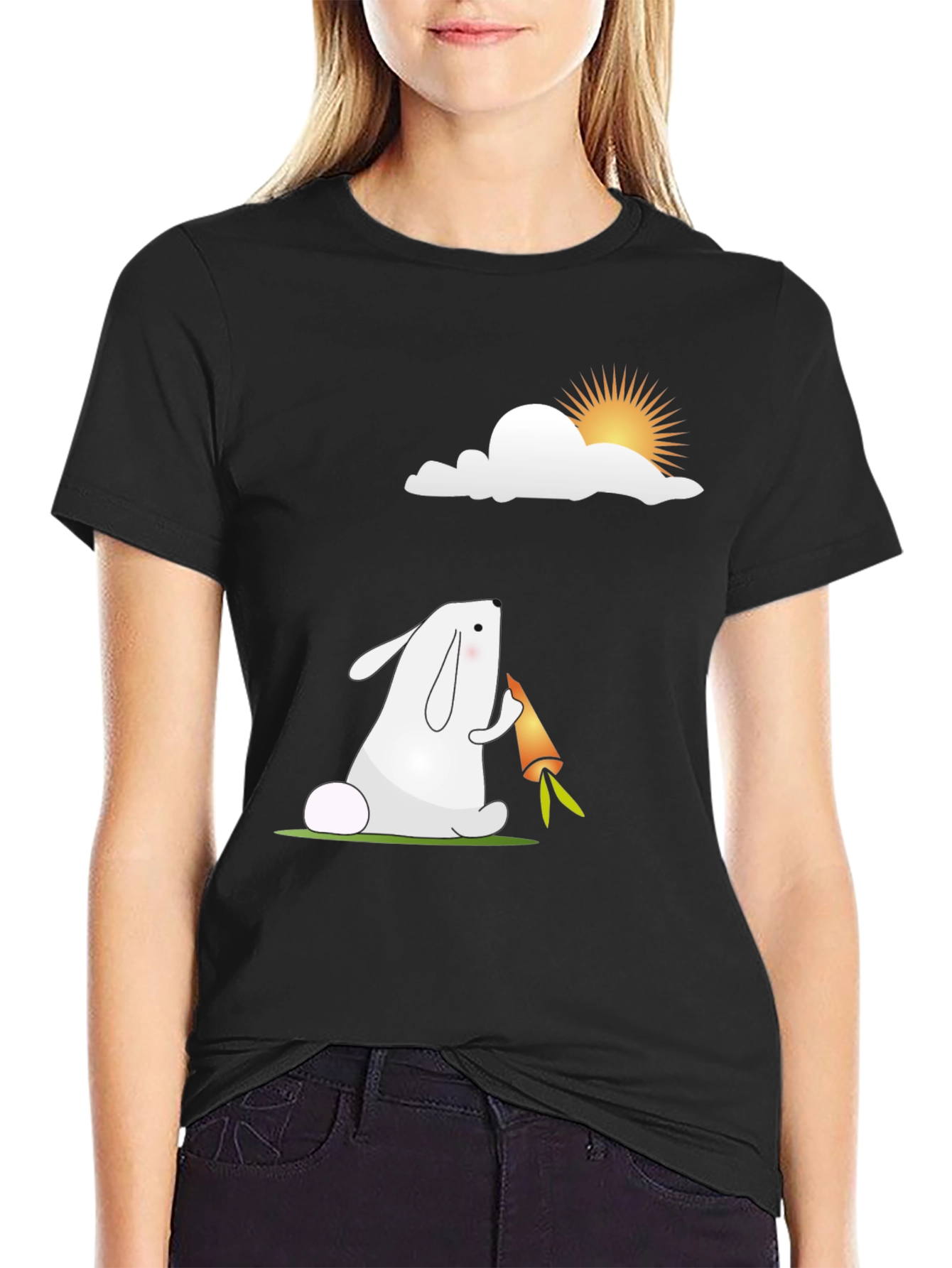 Cartoon Rabbit Black T-Shirt
