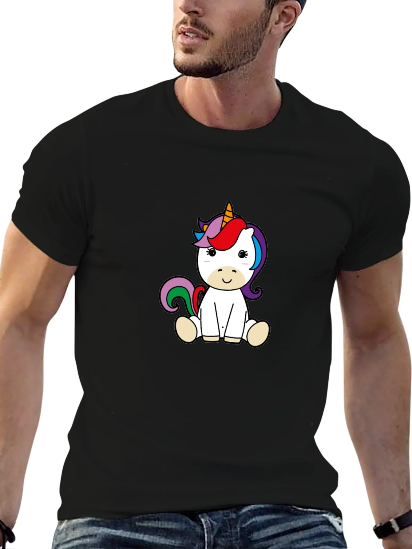 Cute Unicorn Graphic Black T-Shirt