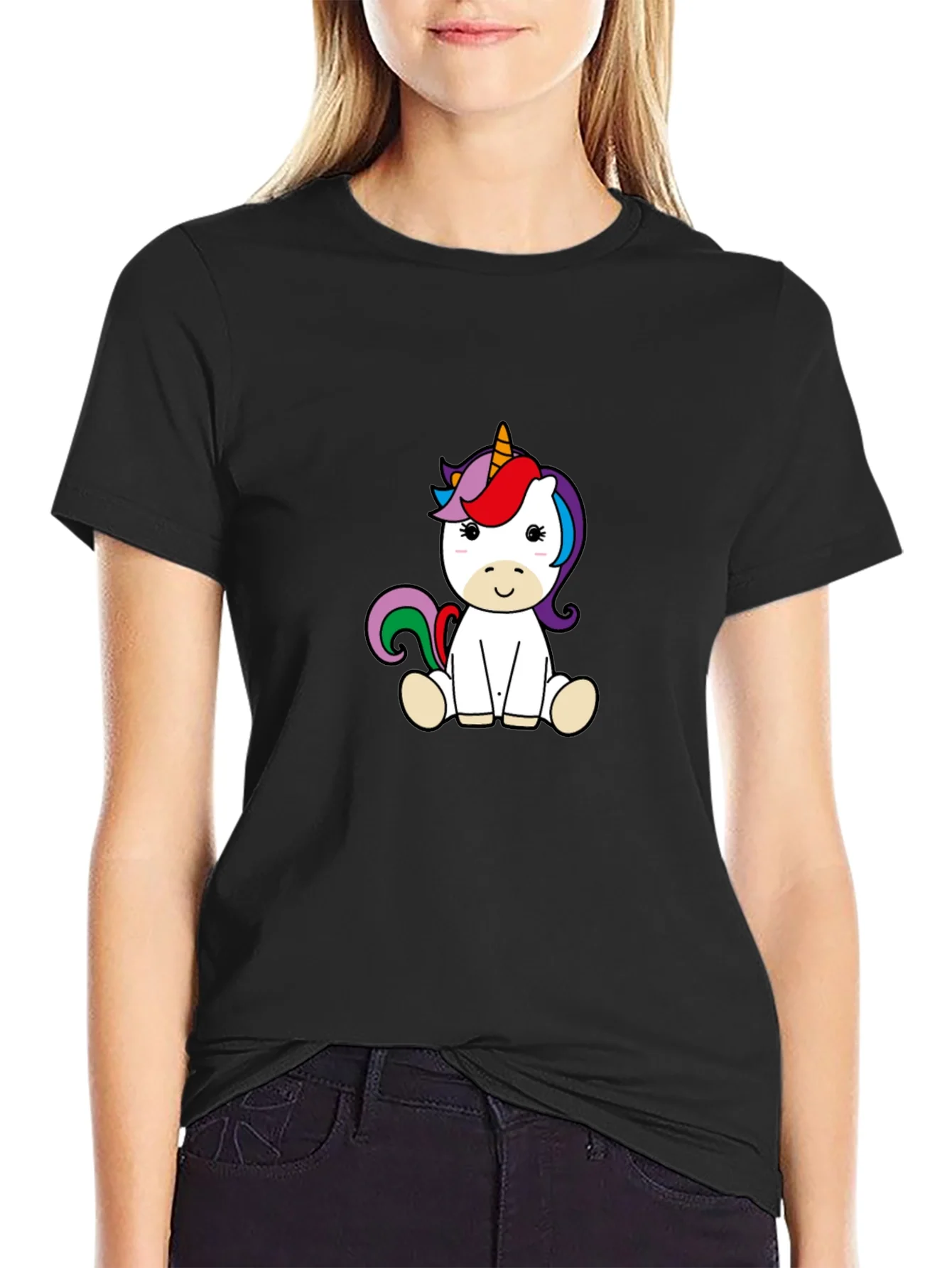 Cute Unicorn Graphic Black T-Shirt