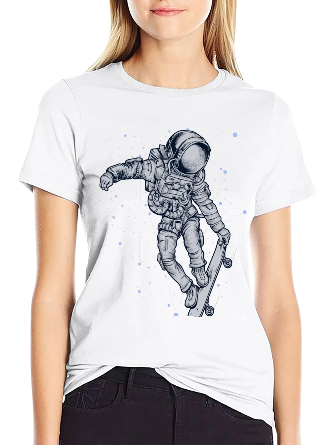 Skateboarding Astronaut Graphic Tee - Cool Space Design