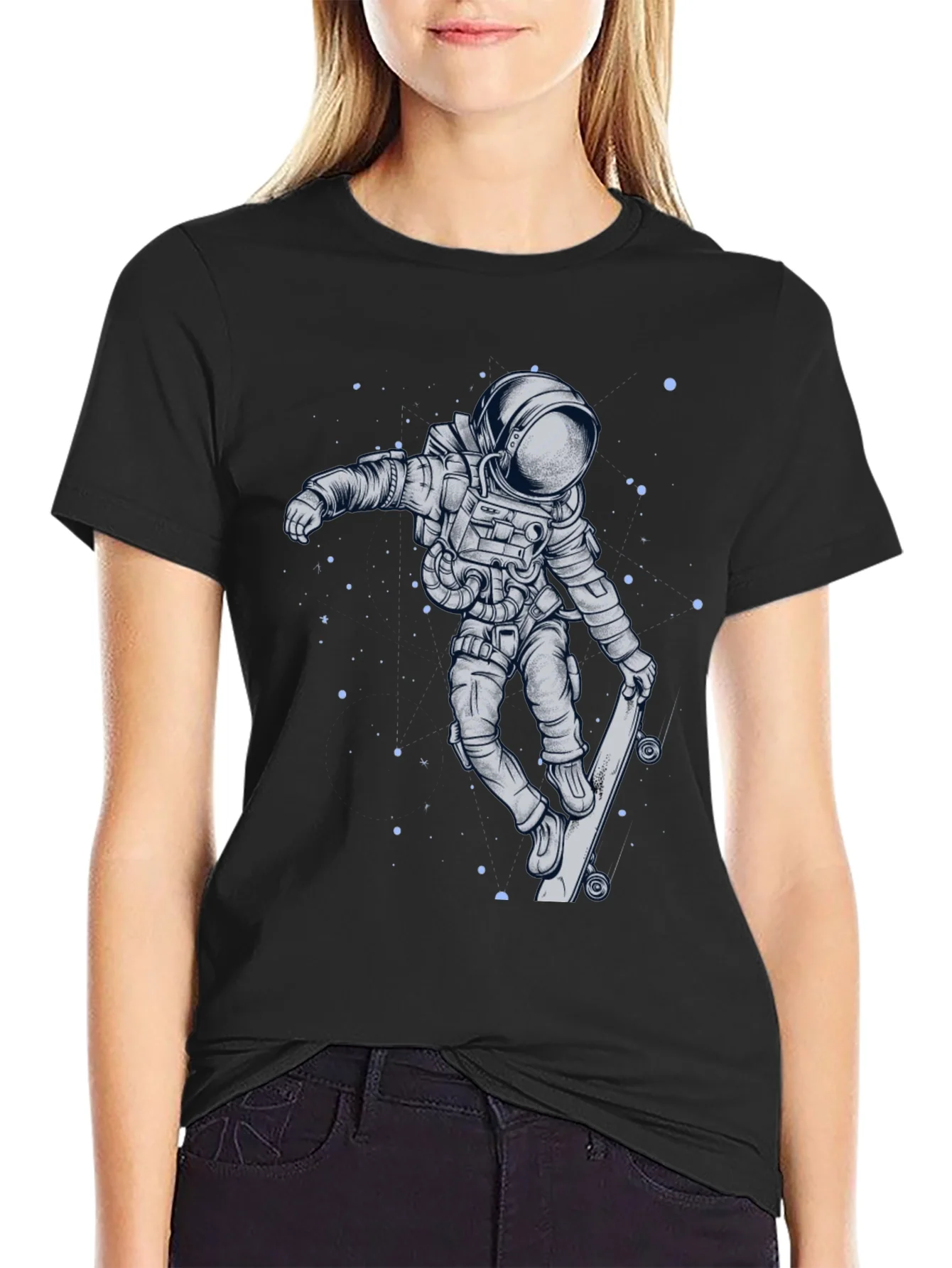 Skateboarding Astronaut Graphic Tee - Cool Space Design