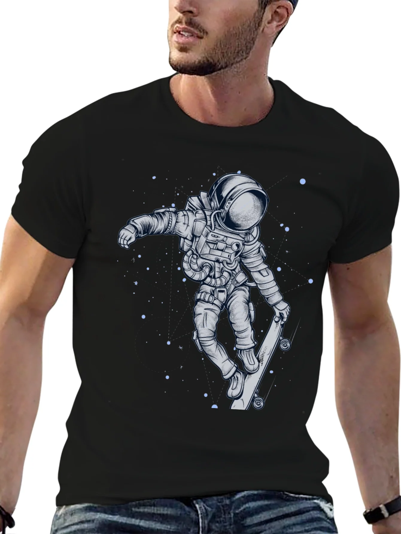Skateboarding Astronaut Graphic Tee - Cool Space Design