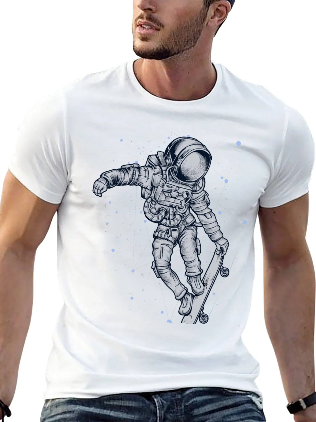 Skateboarding Astronaut Graphic Tee - Cool Space Design