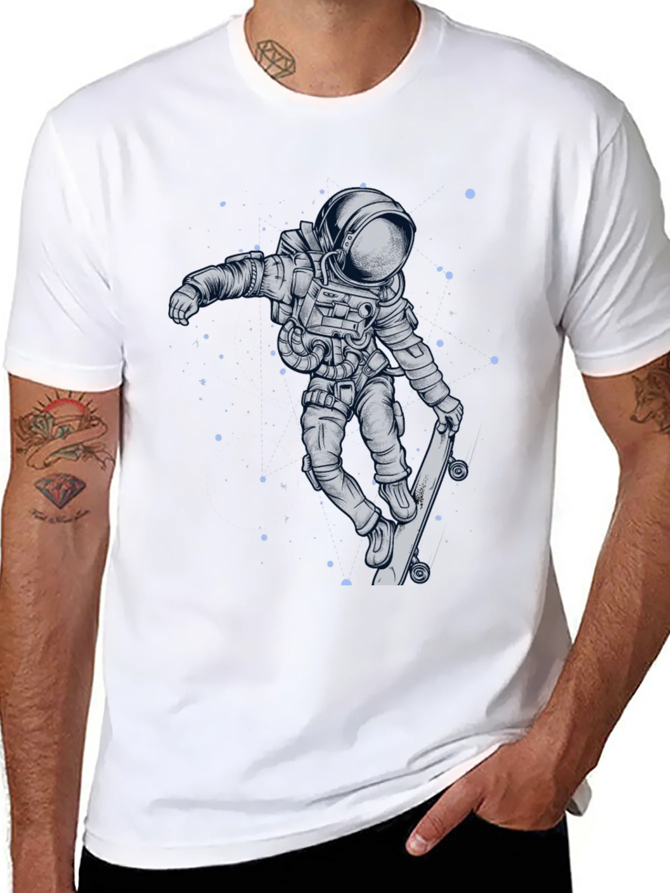 Skateboarding Astronaut Graphic Tee - Cool Space Design
