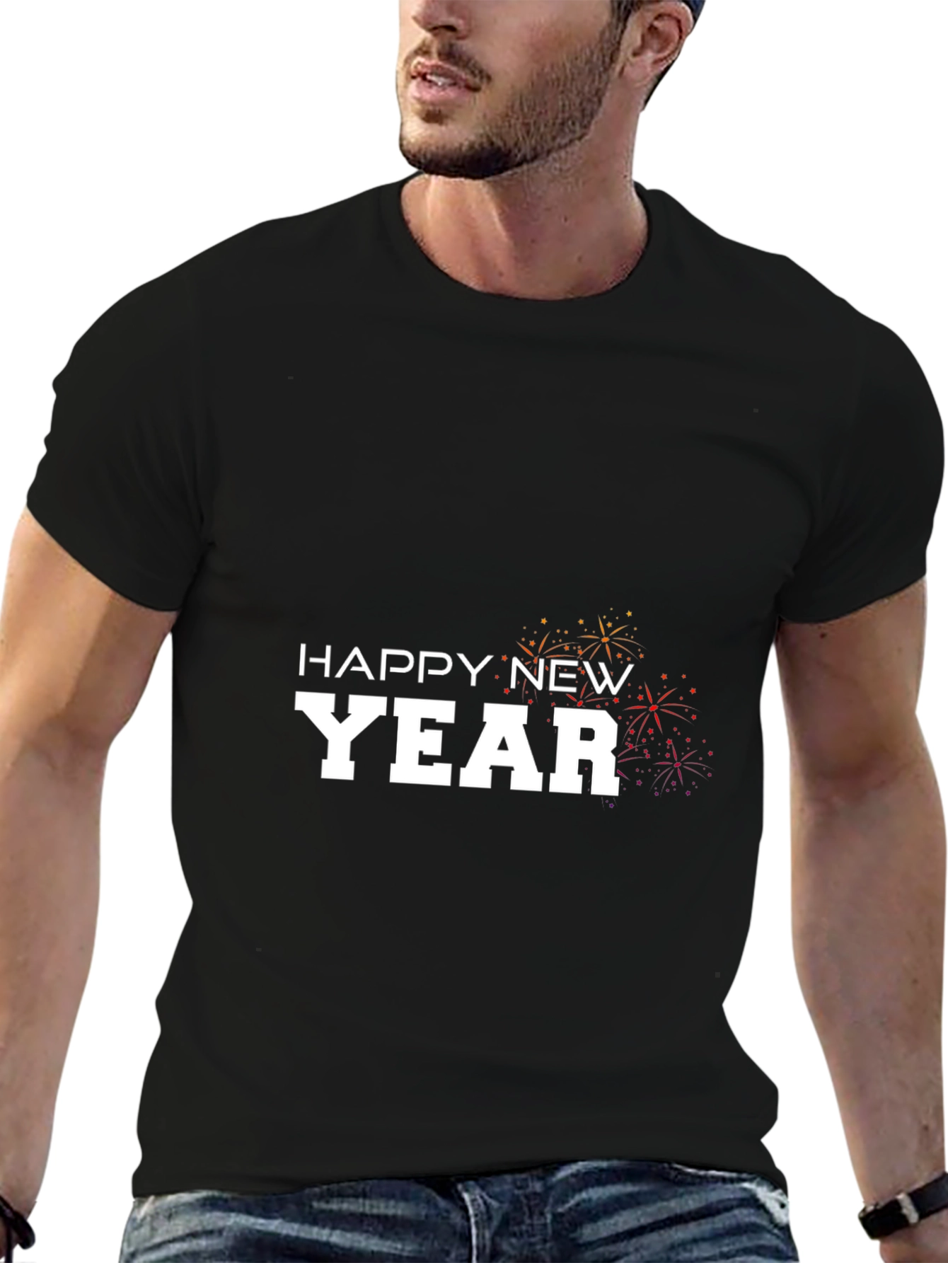 Happy New Year Festive Graphic Tee - Black