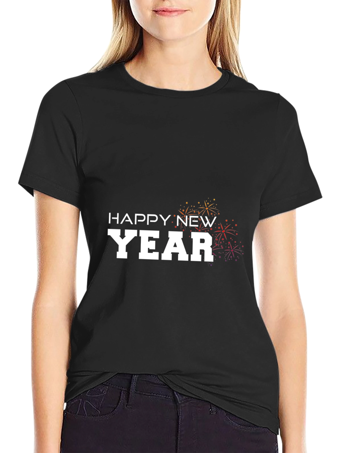 Happy New Year Festive Graphic Tee - Black