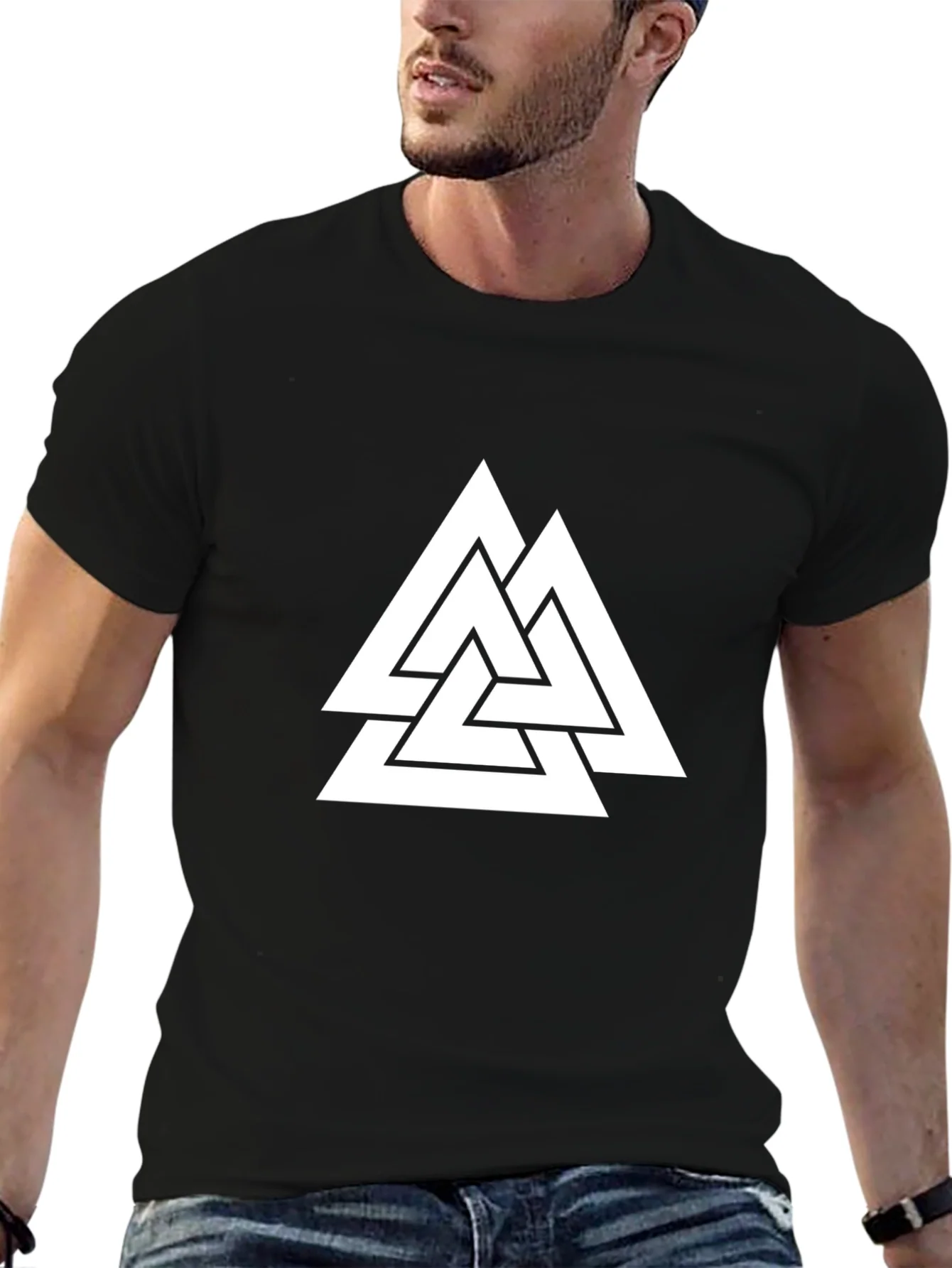 Black T-Shirt with Valknut Symbol