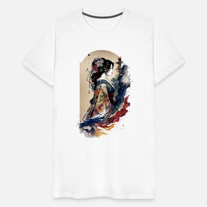 Geisha Watercolor Sea Waves Asian Art Woman