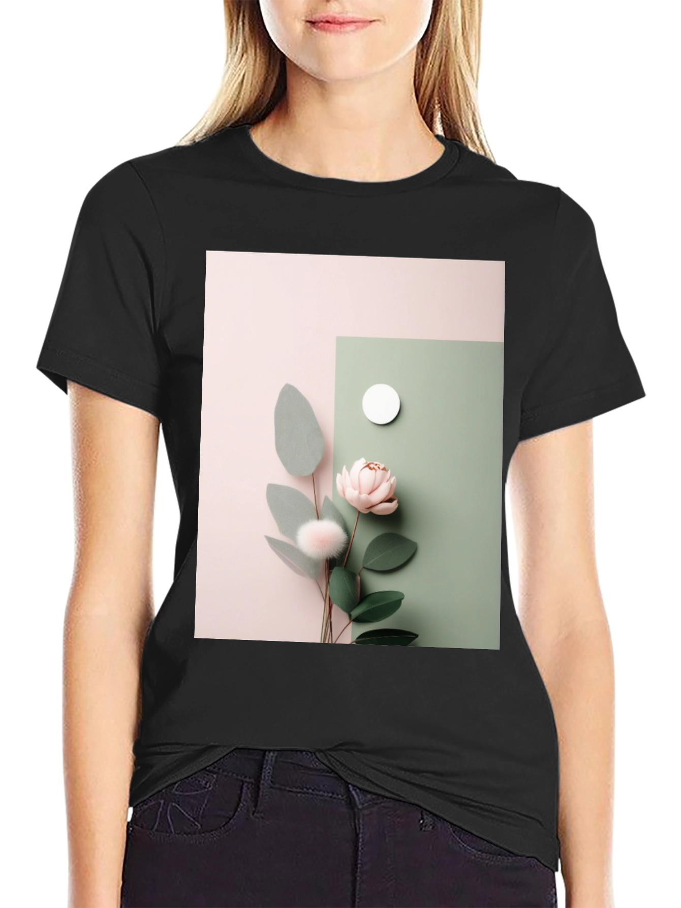 Floral Art Black T-Shirt - Modern Aesthetic