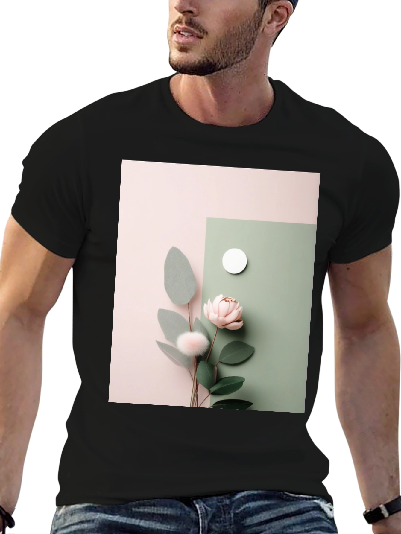 Floral Art Black T-Shirt - Modern Aesthetic