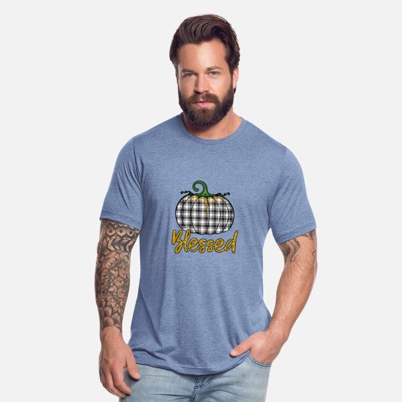 Gold Glitter Print Blessed Pumpkin Plaid
