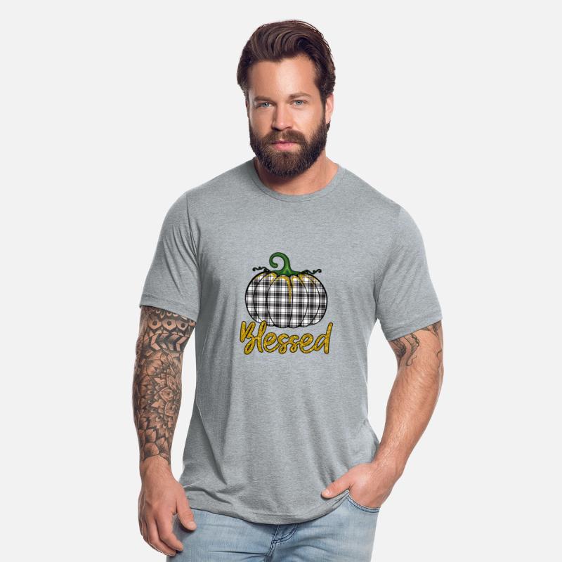 Gold Glitter Print Blessed Pumpkin Plaid