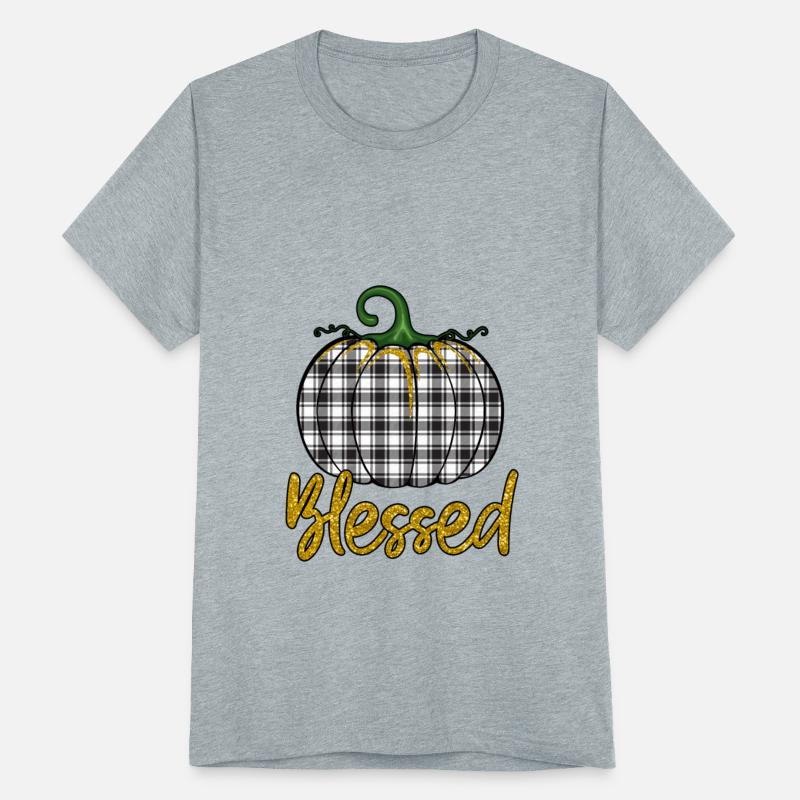 Gold Glitter Print Blessed Pumpkin Plaid