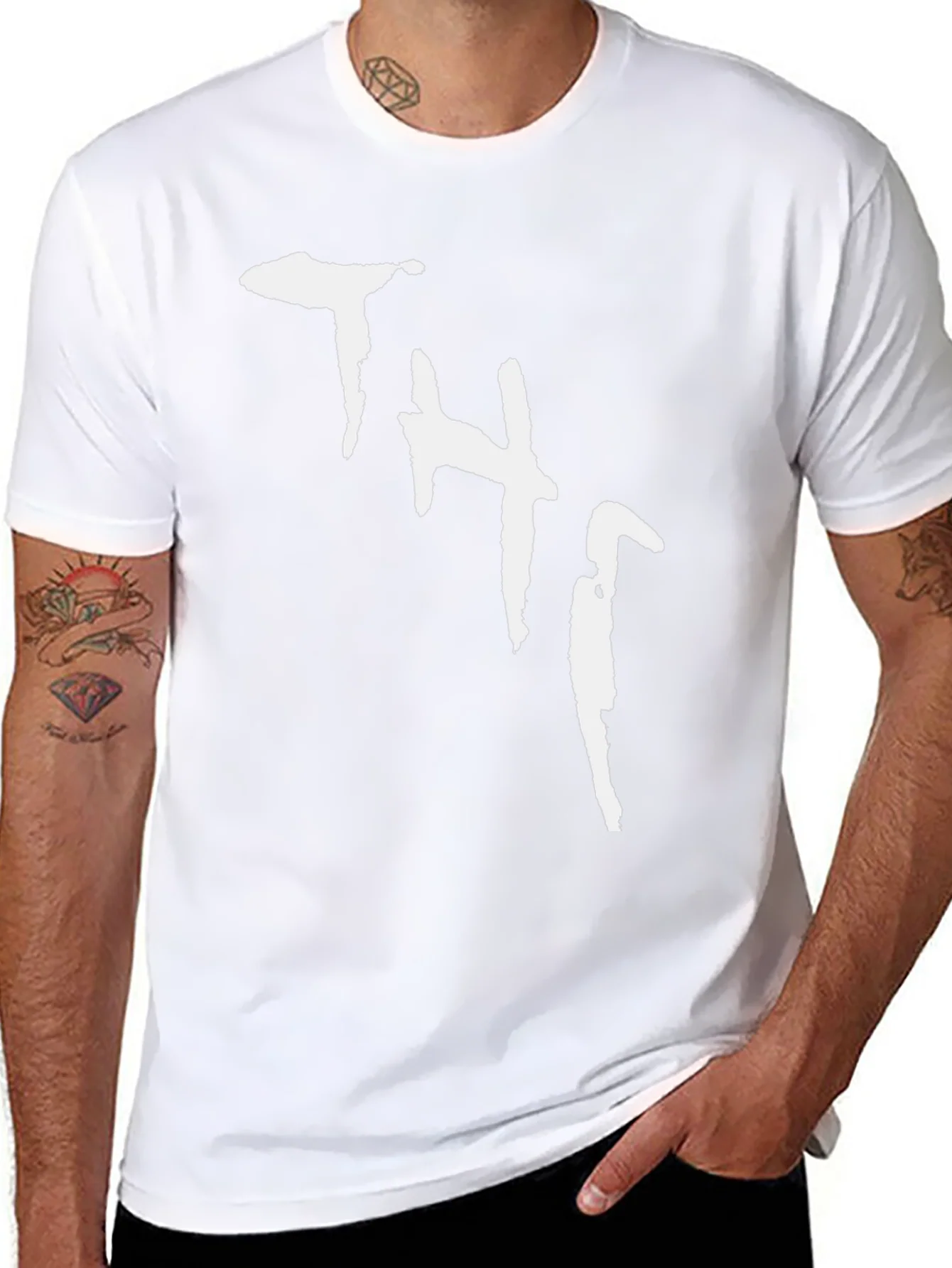 Black Tee with White Abstract THJ Print